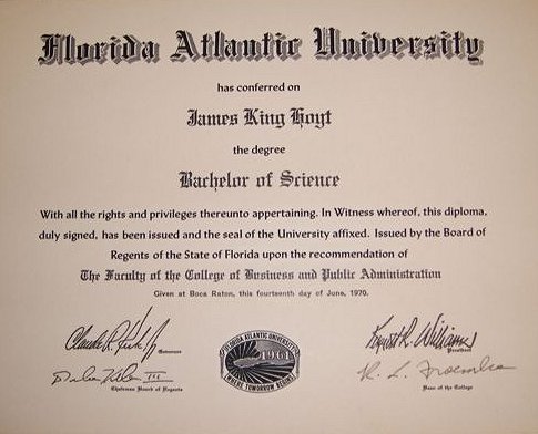 Diploma from Florida Atlantic University